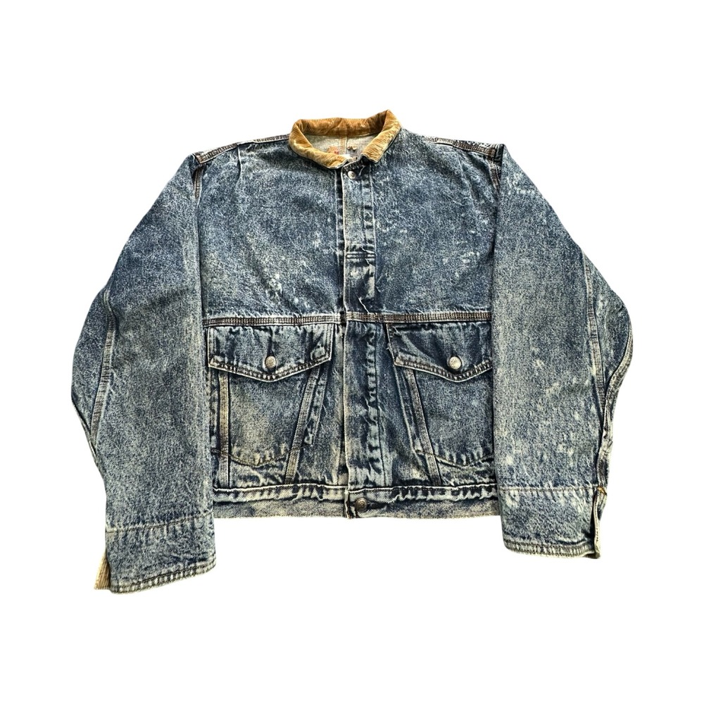 Levi Acid Wash Denim Trucker Jacket L Corduroy Collar VTG USA 80's (75073-0227)